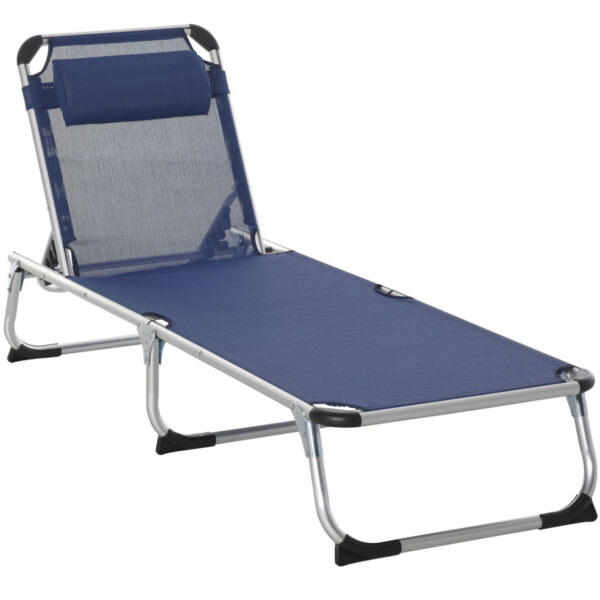 EASYCOMFORT Folding Garden Deckchair with Headrest Sun Lounger with Adjustable Backrest in Aluminum 60x170x76cm Dark Blue