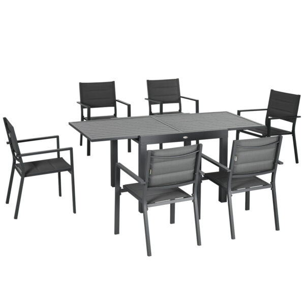 Easycomfort Garden Set with Aluminum Extended Table and 6 Chair with Breathtaking Seating, Grey