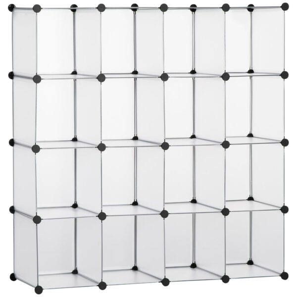 Easycomfort Mobiele Modulaire Schoenenbesparende Ruimte, 16 Cubs 30x30x30 cm in Staal en PP, 125x32x125 cm, Transparant