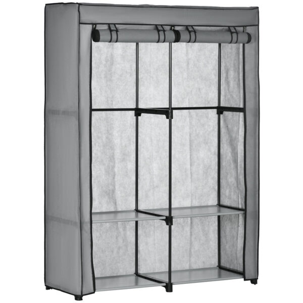 Easycomfort Garderobekast Draagbare vliesgarderobekast met 4 open vakken en 2 aanbouwdelen, 118x49x170 cm, Grijs
