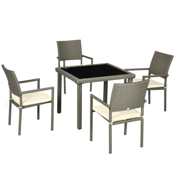 EASYCOMFORT Outdoor Set in PE Rattan with Table and 4 Chairs with Cushions, Grey