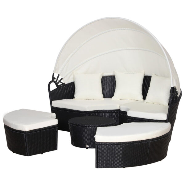 Easycomfort Set 4 Pieces Circular Garden Sofa, Compatible Black Rattan Furniture, Beige Cushions 180x175x147cm