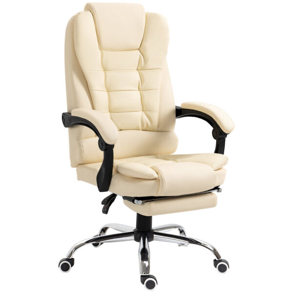 Easycomfort President-stoel in Similpelle Wit met verstelbare Schienale 145° en Poggiapiedi, 64,5x69x109-117 cm