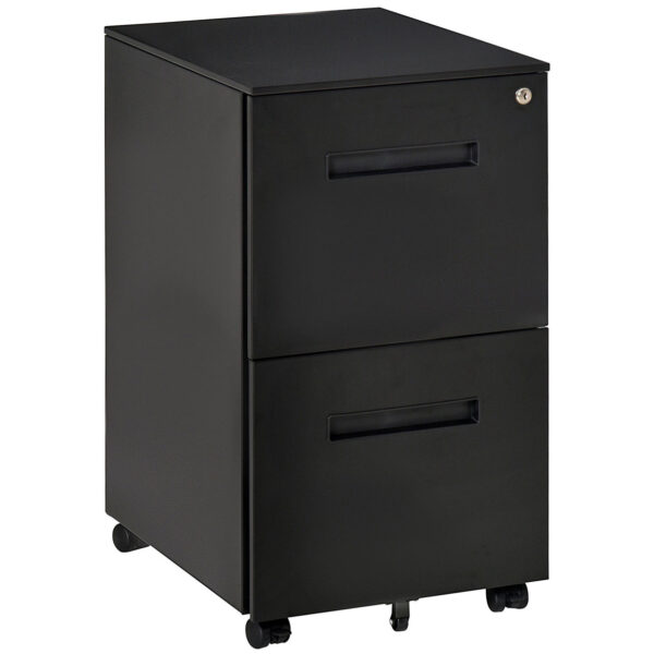 Easycomfort Cassette Bureau met Wiel, Behang 2 Cassette met Slot en 2 Stalen Sleutels, 39x48x67cm, Zwart