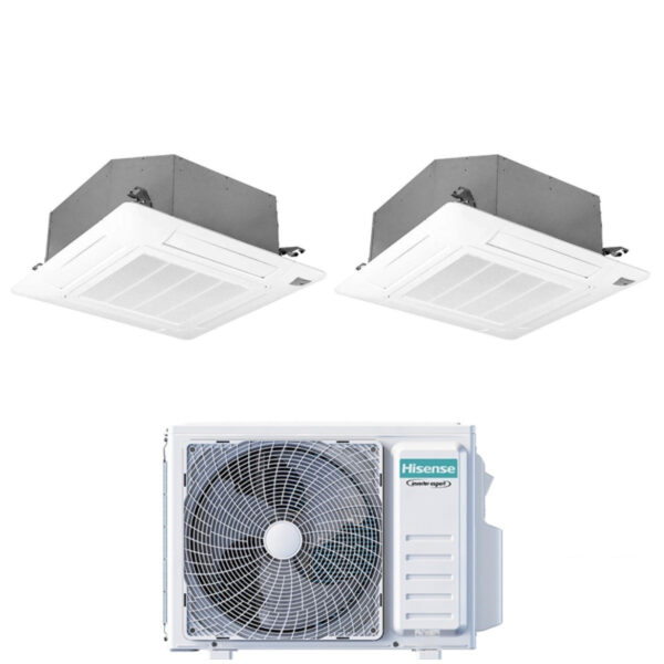 Hisense Dual Split Inverter Cassette Airconditioner 9+9 met 2AMW35U4RGC R-32 Optioneel Wi-Fi 9000+9000 met afstandsbediening en paneel inbegrepen