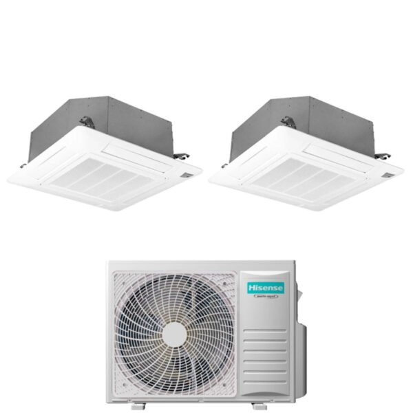 Hisense Dual Split Cassette Airconditioner 12+18 met 3AMW72U4RFA R-32 Optioneel Wi-Fi 12000+18000 met afstandsbediening en paneel inbegrepen - Nieuw