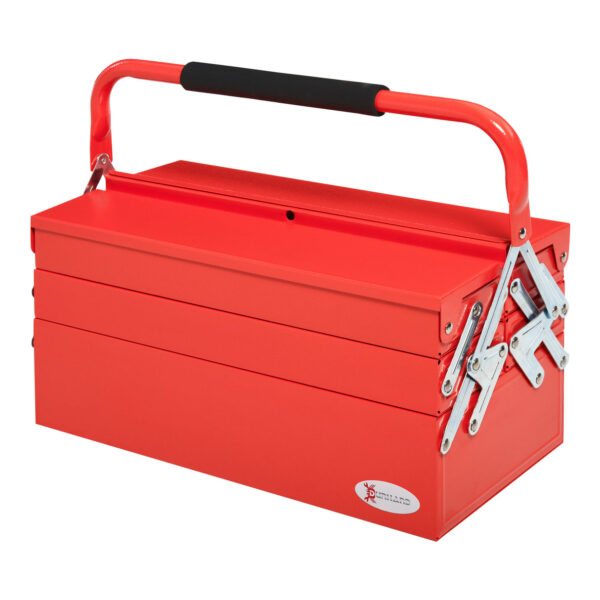 EASYCOMFORT Foldable Metal Tool Box with 5 Trays, 3 Shelves, Red