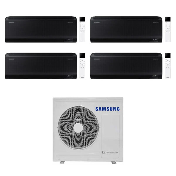 Airconditioner Samsung Quaders Split Inverter Serie WINDFREE ZWART 9+9+9+9+9 met AJ080TXJ4KG R-32 Wi-Fi Geïntegreerd 9000+9000+9000