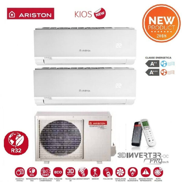 ARISTON DUAL SPLIT INVERTER AIR CONDITIONER KIOS 12+12 series with DUAL 50 XD0-O R-32 Wi-Fi OPTIONAL 12000+12000 btu