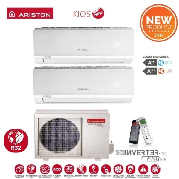 ARISTON DUAL SPLIT INVERTER AIRCONDITIONER KIOS 9+9 serie met DUAL 50 XD0-O R-32 Wi-Fi OPTIONEEL 9000+9000 btu