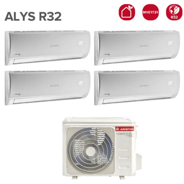 Ariston Quadri Split Inverter Airconditioner ALYS 9+9+9+18 serie met QUAD 110 XD0C-O R-32 Wi-Fi Optioneel 9000+9000+9000+18000