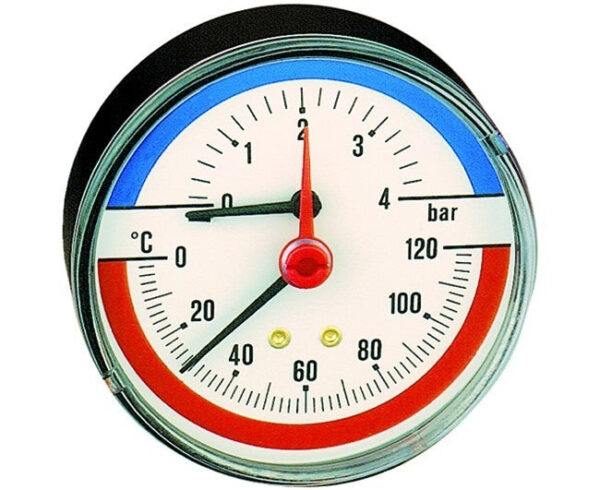Thermomanometer Hitte-aanval Achterkant 1/2" Met Interceptor Punch Diameter 80mm Thermometer Uni 2 Manometer Uni 2.5 0-4 Bar Max 120 Graden Code 503040