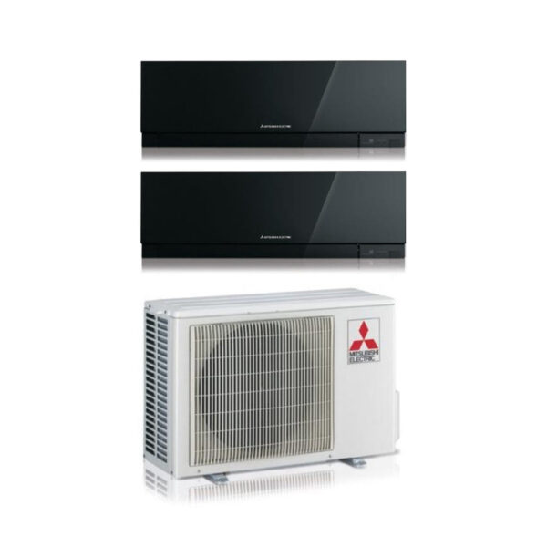 Mitsubishi Electric Dual Split Inverter Airconditioner KIRIGAMINE ZEN BLACK Serie MSZ-EF 7+12 met MXZ-2F42VF R-32 Geïntegreerde Wi-Fi Zwarte Kleur 7000+12000