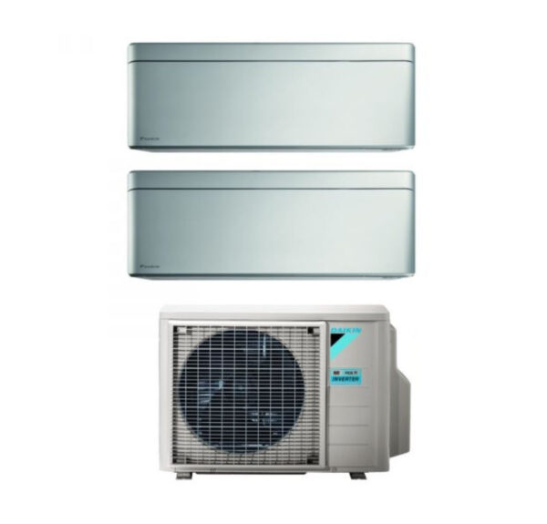 Daikin Bluevolution Dual Split Inverter Airconditioner STYLISH TOTAL SILVER 9+15 serie met 2MXM50A R-32 Geïntegreerde Wi-Fi 9000+15000 Grijze Kleur Italiaanse Garantie
