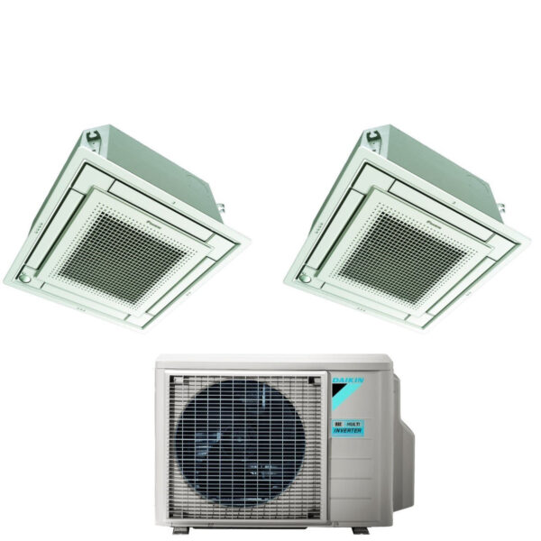 Daikin Bluevolution Dual Split Inverter Cassette Airconditioner FFA-A 9+12 met 2MXM40A R-32 Inclusief wifi met draadbediening en wit rooster 9000+12000 Italiaanse garantie