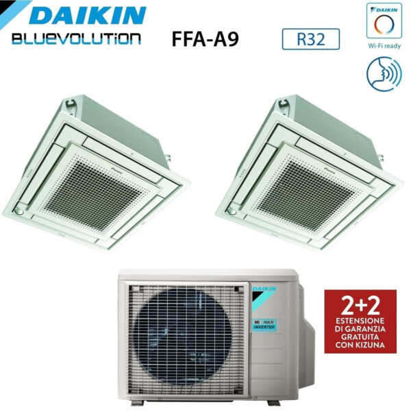 Daikin Bluevolution Airconditioner Dual Split Inverter Cassette FFA-A 9+12 met 2MXM50A R-32 Wi-Fi Optioneel met wit rooster inclusief 9000+12000 Italiaanse garantie