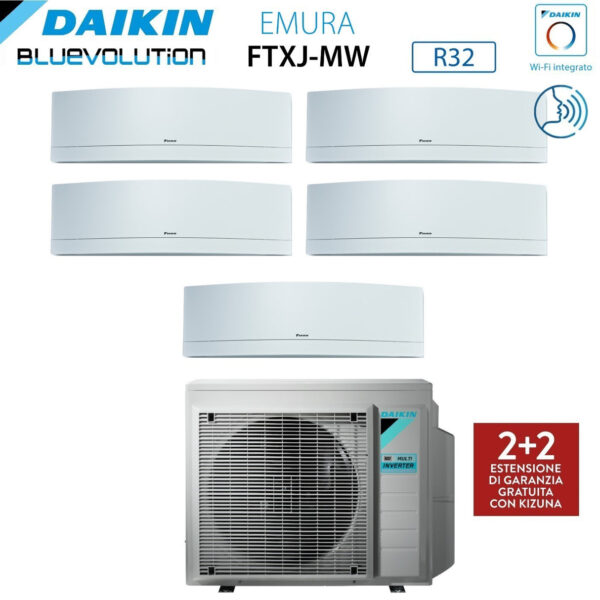 Daikin Bluevolution Penta Split Inverter Air Conditioner EMURA WHITE series 7+7+9+9+12 with 5MXM90N R-32 Integrated Wi-Fi 7000+7000+9000+12000 Color White - Italian Warranty