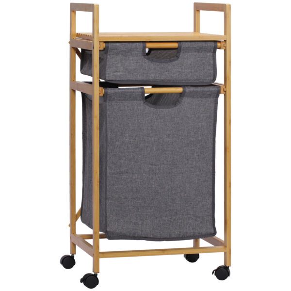 EasyComfort Bags with 2 Parts and Wheels, Bags in Fabric and Structure in Bamboo, 42x35x84.5cm