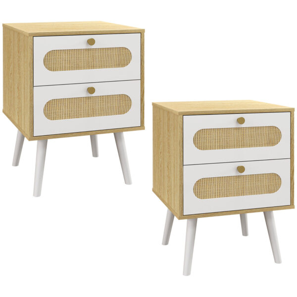 Easycomfort Comodino met cassetteset 2-delig in Truciolate en MDF in Boho-stijl, 40x40x55 cm, Rover en wit