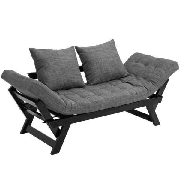 Easycomfort eenpersoonsbedbank met verstelbare armbanden op 3 posities in stof en hout, zwart en grijs