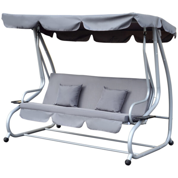 EASYCOMFORT Swing Garden Bed 3 Seater Reclining Backrest Adjustable Roof Grey 200×120×164cm