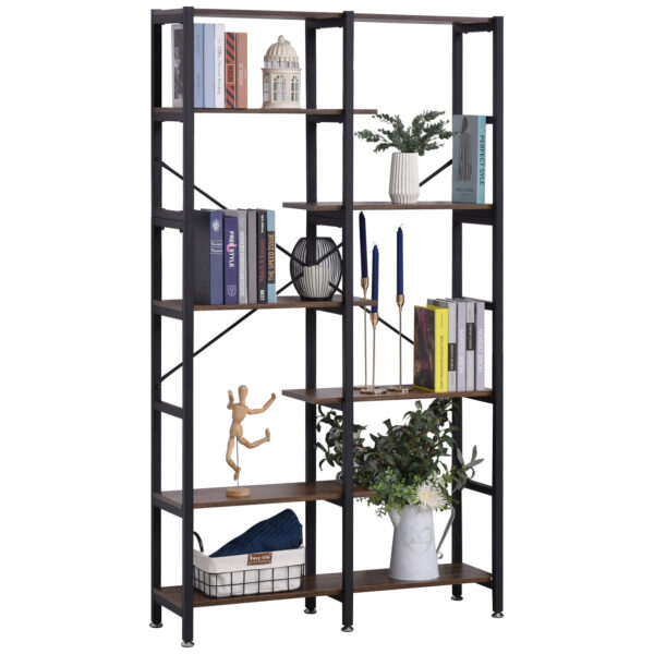 Easycomfort Grote Wandbibliotheek in Hout en Zwart Metaal met 6 Ribben, Industriële Vintage Stijl, 100x30x182cm