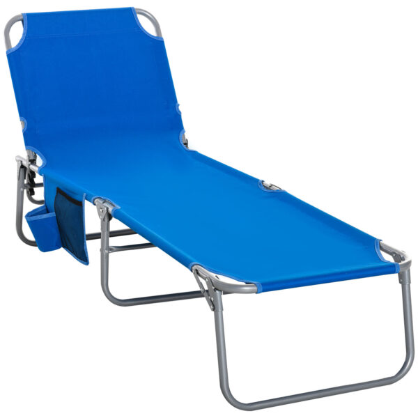 EASYCOMFORT Folding Camping Lounger with 5 Reclines and Side Pocket, Sun Lounger in Steel and Oxford Fabric 58x193x35.5cm Blue