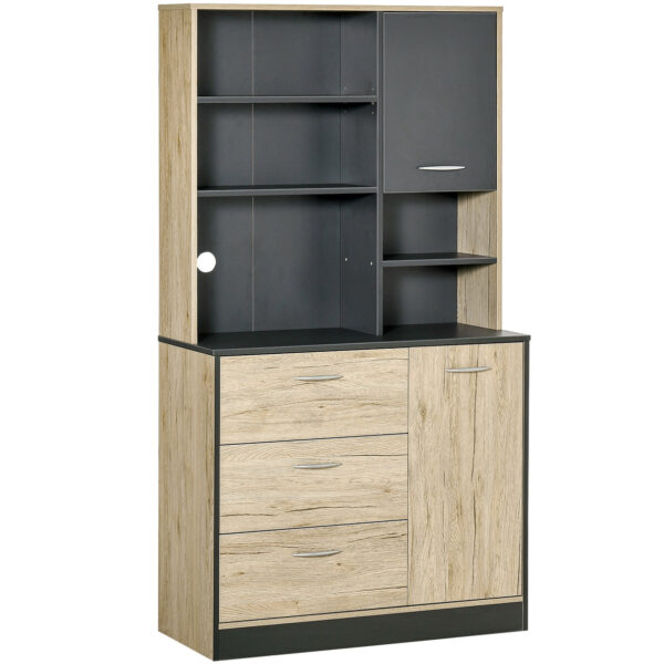 EasyComfort Mobile Kitchen Modern Trust Saving space with 2 cabinets 3 boxes 3 shelves Wood 90 x 39 x 169cm Color Grey Rover Clear