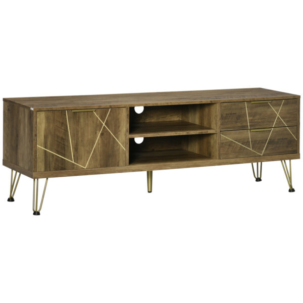 Easycomfort Mobile TV Door 55" with Wardrobe and Cassette in Wood and Steel, 150x39x50.8cm, Wood and Gold