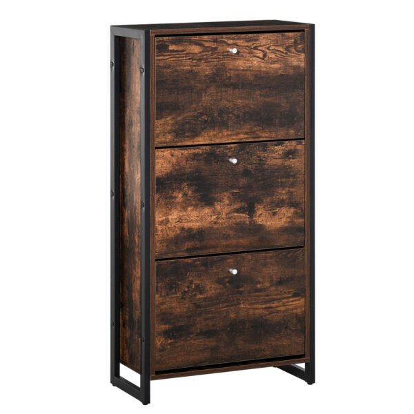 Easycomfort Mobiele schoenenopslag in industriële stijl voor 12 paar schoenen, hout en metaal, 60x24x115cm bruin en zwart