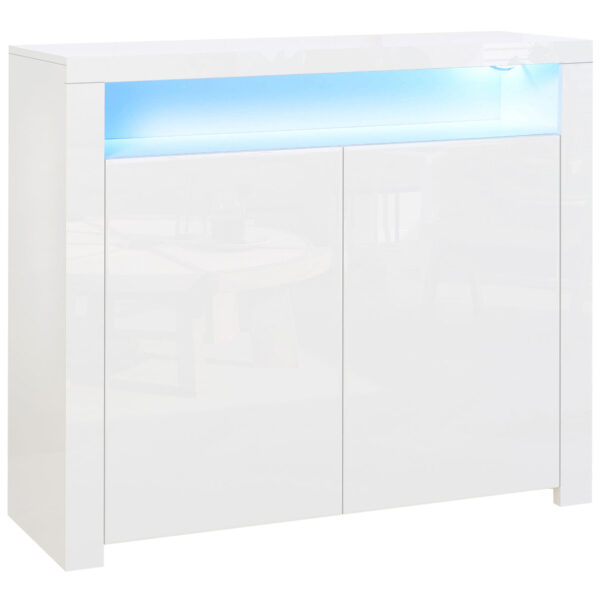 Easycomfort Furniture Multi-use Space Saving for Entrance, Living Room or Bathroom in White Wood, with Colored LED Lights, 107x35x97cm