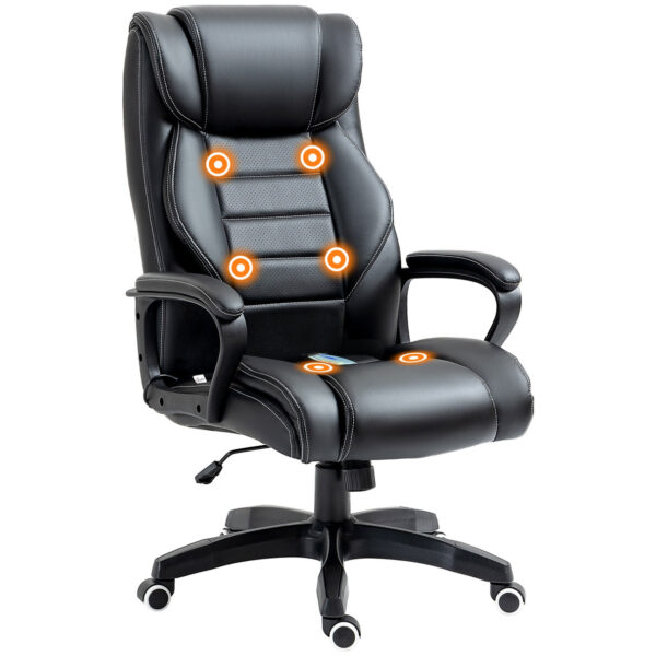 Easycomfort kantoormassage stoel 6 punten met verstelbare hoogte, in zwart Similpelle, 66x78x112-120 cm