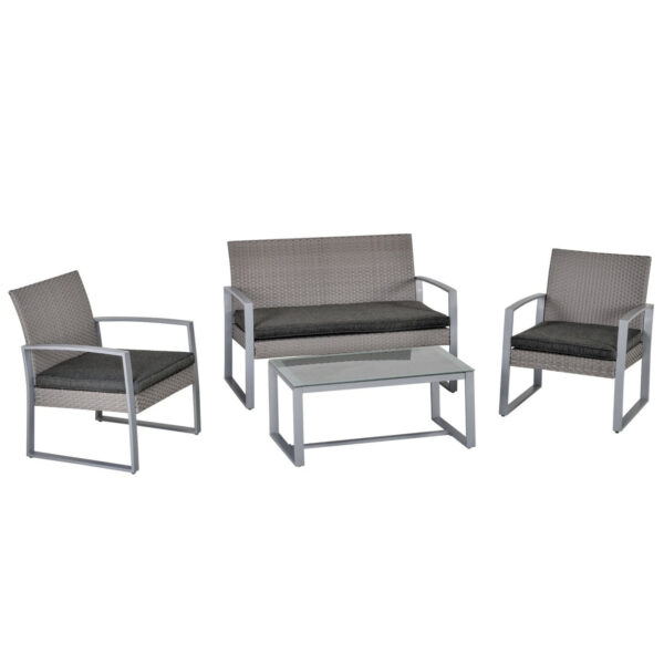 EASYCOMFORT Outdoor Rattan Lounge, Garden Furniture Set with Garden Sofa and Outdoor Armchair, Grey