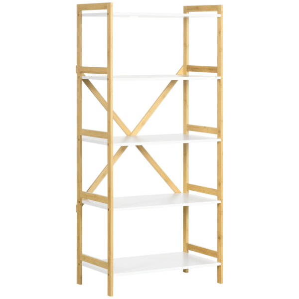 EasyComfort 5 Vloerknutsels in Bamboe en MDF, Mobiele Bibliotheken voor Woonkamer, Keuken en Slaapkamer, 70x37,5x150 cm