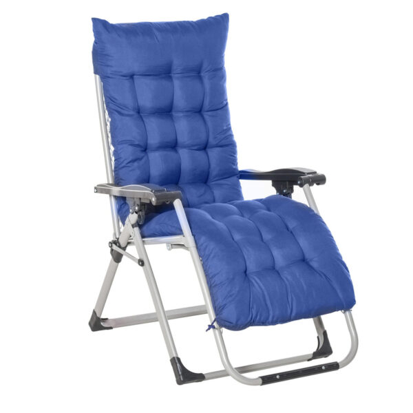 EASYCOMFORT Folding Garden Deckchair with Reclining Backrest Blue