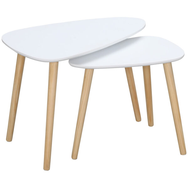 Easycomfort Set 2 Nordic Style Stabiele Woonkamertafel met Houten Poten, Wit