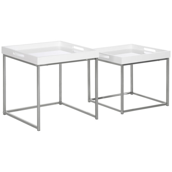 Easycomfort Set van 2 verstelbare salontafels met glazen afwerking en stalen frame, wit