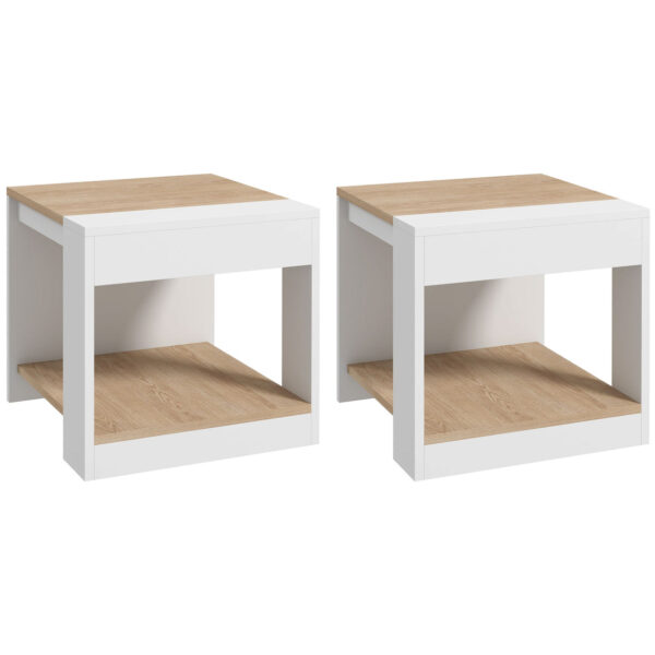 Easycomfort Set van 2 salontafels met dubbellaags design, 40x40x45cm, wit en kwarts