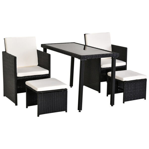 EASYCOMFORT Rattan Garden Furniture Set 5 Pieces Table 2 Chairs 2 Footstools with Combinable Rectangle Cushions