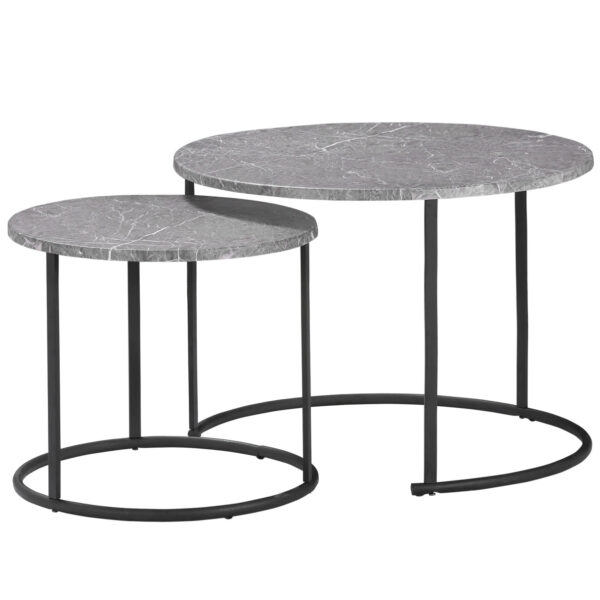 EASYCOMFORT Coffee Tables, Set of 2 Pieces with Marble Effect Metal Top, Black