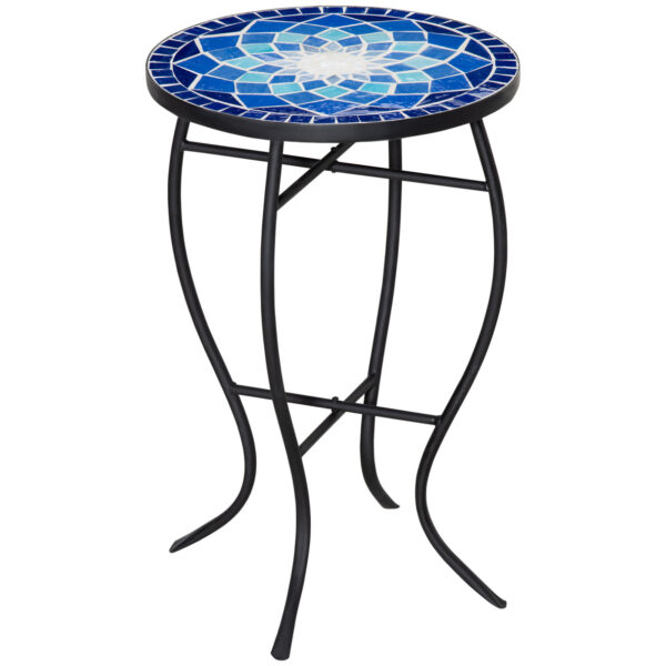 EASYCOMFORT Round Mosaic Garden Coffee Table in Metal with Ceramic Top, Ф35.5x53.5cm