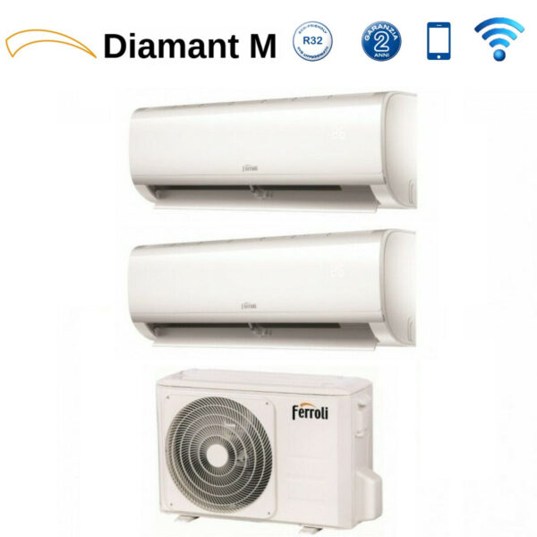 Ferroli Dual Split Inverter Airconditioner DIAMANT PLUS M 7+9 Serie met 14-2 R-32 Geïntegreerde Wi-Fi 7000+9000 - Nieuw