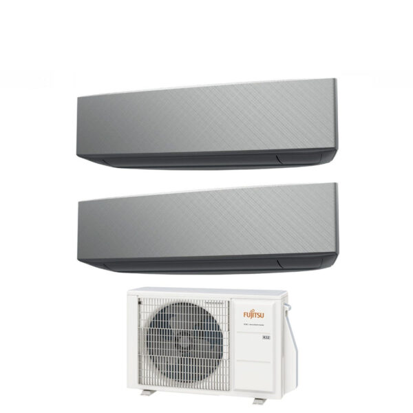 Fujitsu Dual Split Inverter Airconditioner KE SILVER 12+12 serie met AOYG18KBTA2 R-32 Geïntegreerde Wi-Fi 12000+12000 Zilveren Kleur