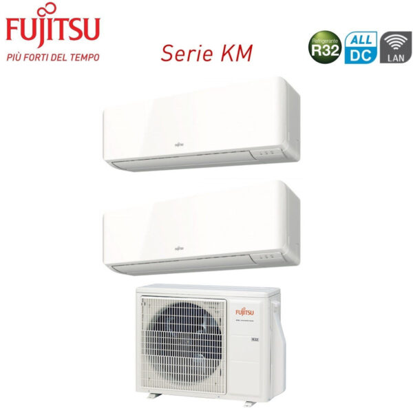 Fujitsu Dual Split Inverter Airconditioner KM 12+12 serie met AOYG18KBTA2 R-32 Wi-Fi Optioneel 12000+12000 - Nieuw