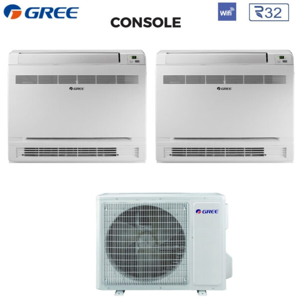 Gree Dual Split Inverter Air Conditioner Console 9+9 with GWHD18NK6KO R-32 Integrated Wi-Fi 9000+9000