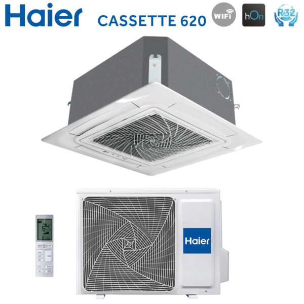 Haier Airconditioner Cassette 90x90 Ronde Stroom 24000 Btu AB71S2SG1FA(HS) R-32 Wi-Fi Optioneel met Sensorpaneel en Afstandsbediening Inbegrepen Haier YR-E16B Bedrade Bediening