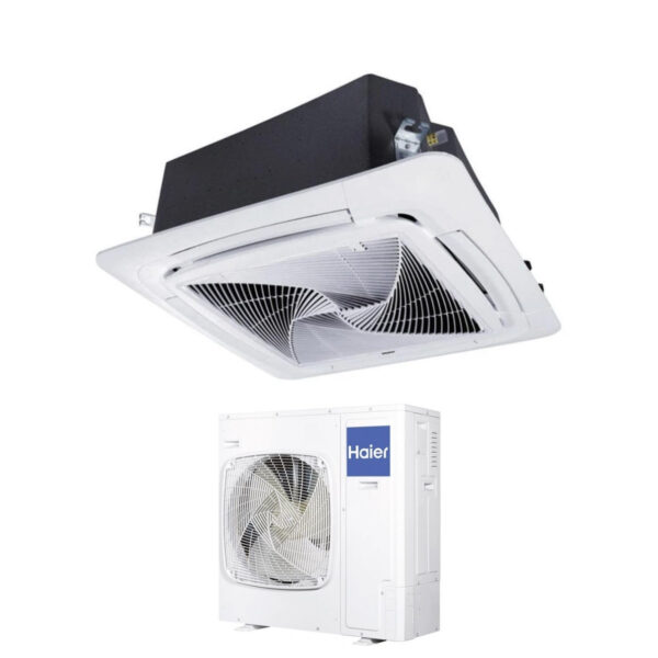 Haier Airconditioner Cassette 90x90 Ronde Stroom 36000 Btu ABH105H1ERG Driefase R-32 Wi-Fi Optioneel zonder sensorpaneel inbegrepen Haier YR-E16B Draadbediening