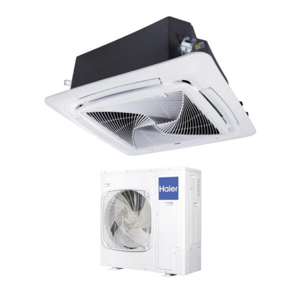 Haier Air Conditioner Cassette 90x90 Round Flow 48000 Btu ABH140K1ERG Single Phase R-32 Wi-Fi Optional with No Sensor Panel Included Haier YR-E16B Wire Control