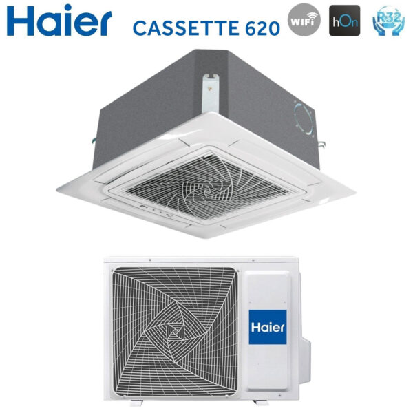 Haier Air Conditioner Cassette 4-Way Inverter Cassette620 Series 12000 Btu AB35S2SC2FA R-32 Wi-Fi Optional with Panel Included Wire Control Haier White HW-BA116ABK