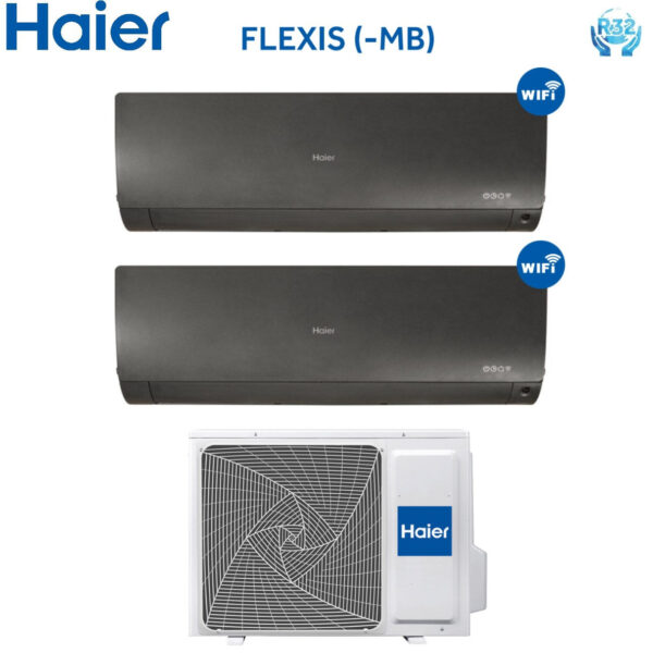 Haier Dual Split Inverter Airconditioner FLEXIS BLACK 9+12 serie met 2U50S2SC1FA R-32 Geïntegreerde Wi-Fi 9000+12000 Zwarte Kleur - Nieuw